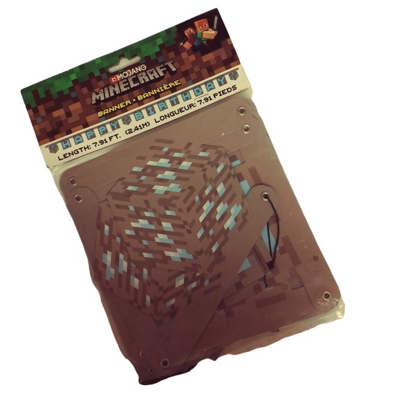 Minecraft "Happy Birthday" Banner 7.91 FT. Long Mojang Brown Blue Birthday Party - Picture 1 of 11
